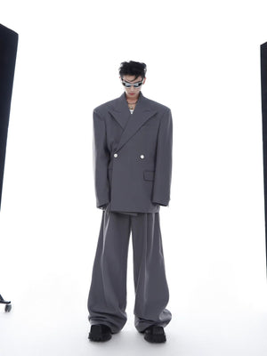 Stylized lifestyle shot of baggy twill pants with streetwear aesthetic