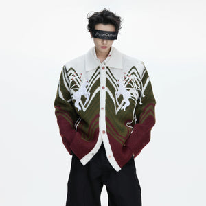 Oversized wool polo cardigan with gradient horse design in brown