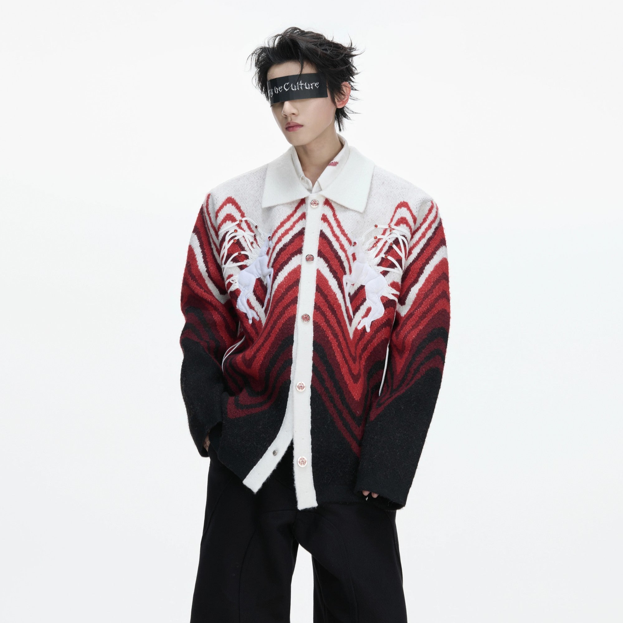 Back view of the heavy knit gradient cardigan jacket