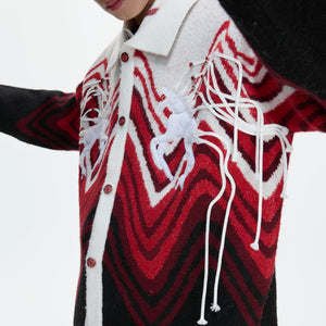 Detailed view of the 3D leather horse patch on the chest