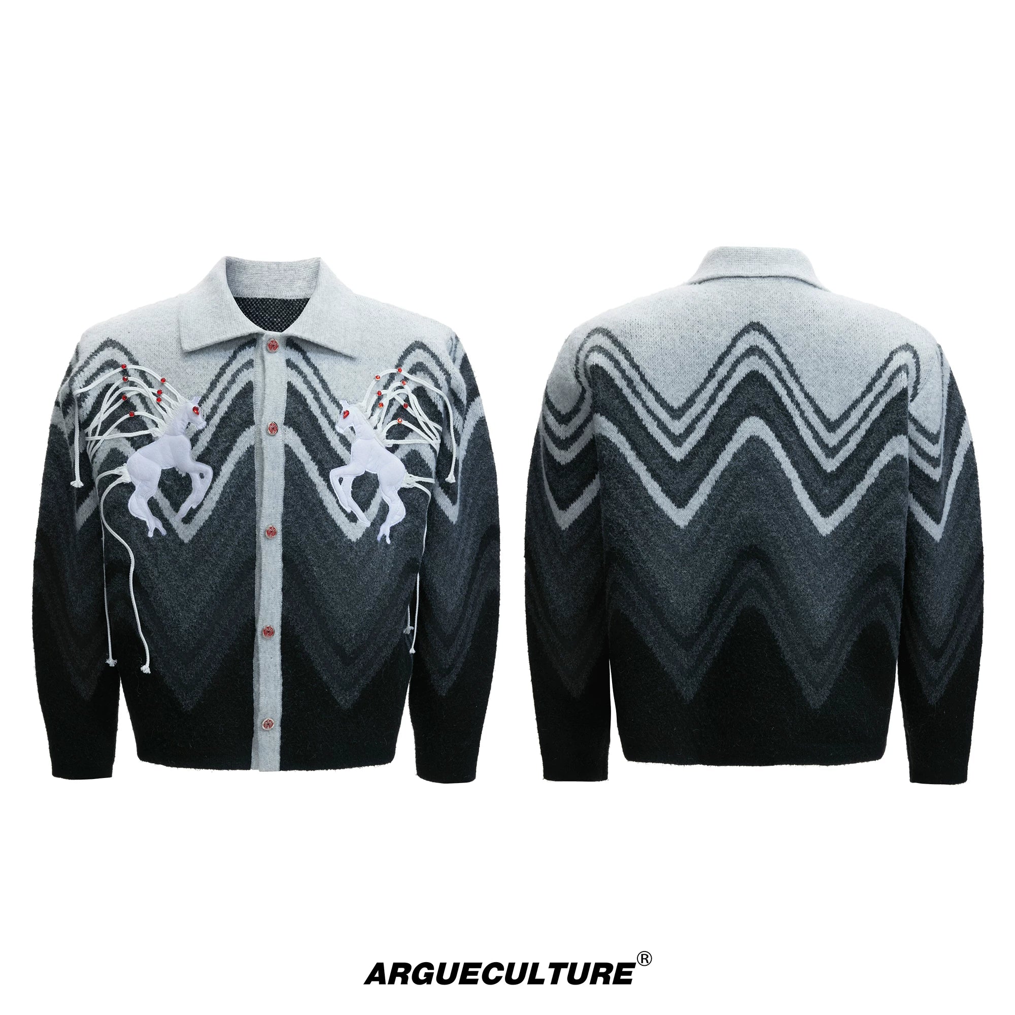 Gradient Color-Block Wool-Blend Cardigan Sweater - Black
