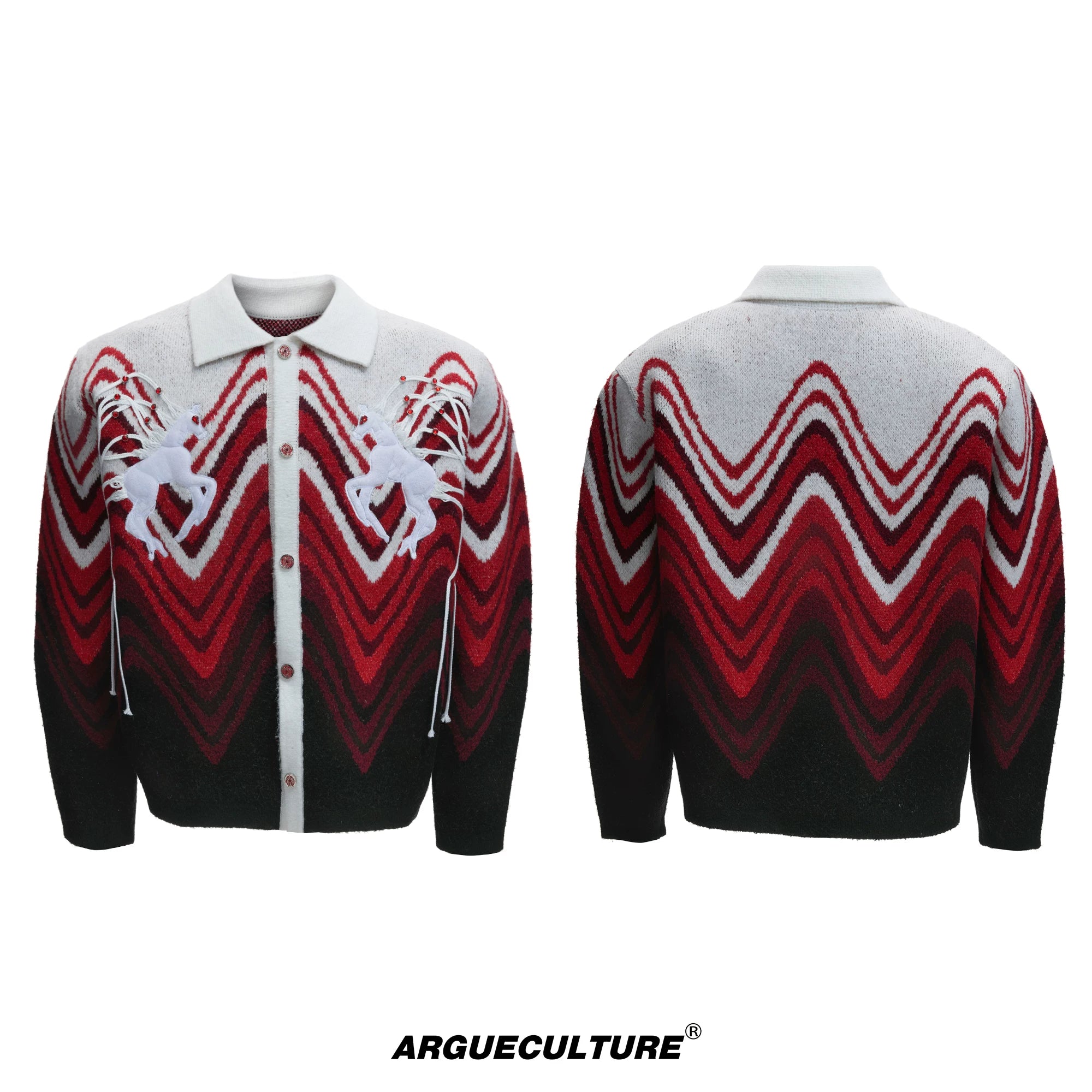 Gradient Color-Block Wool-Blend Cardigan Sweater - Red