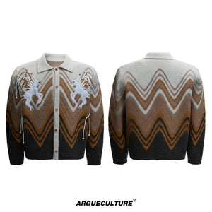 Gradient Color-Block Wool-Blend Cardigan Sweater - Brown