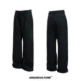 Split-Panel Wide-Leg Trousers | Color-Block Utility Style - Black