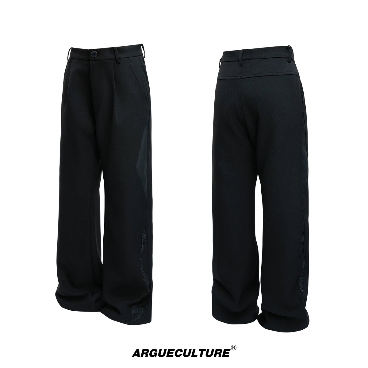 Split-Panel Wide-Leg Trousers | Color-Block Utility Style - Black