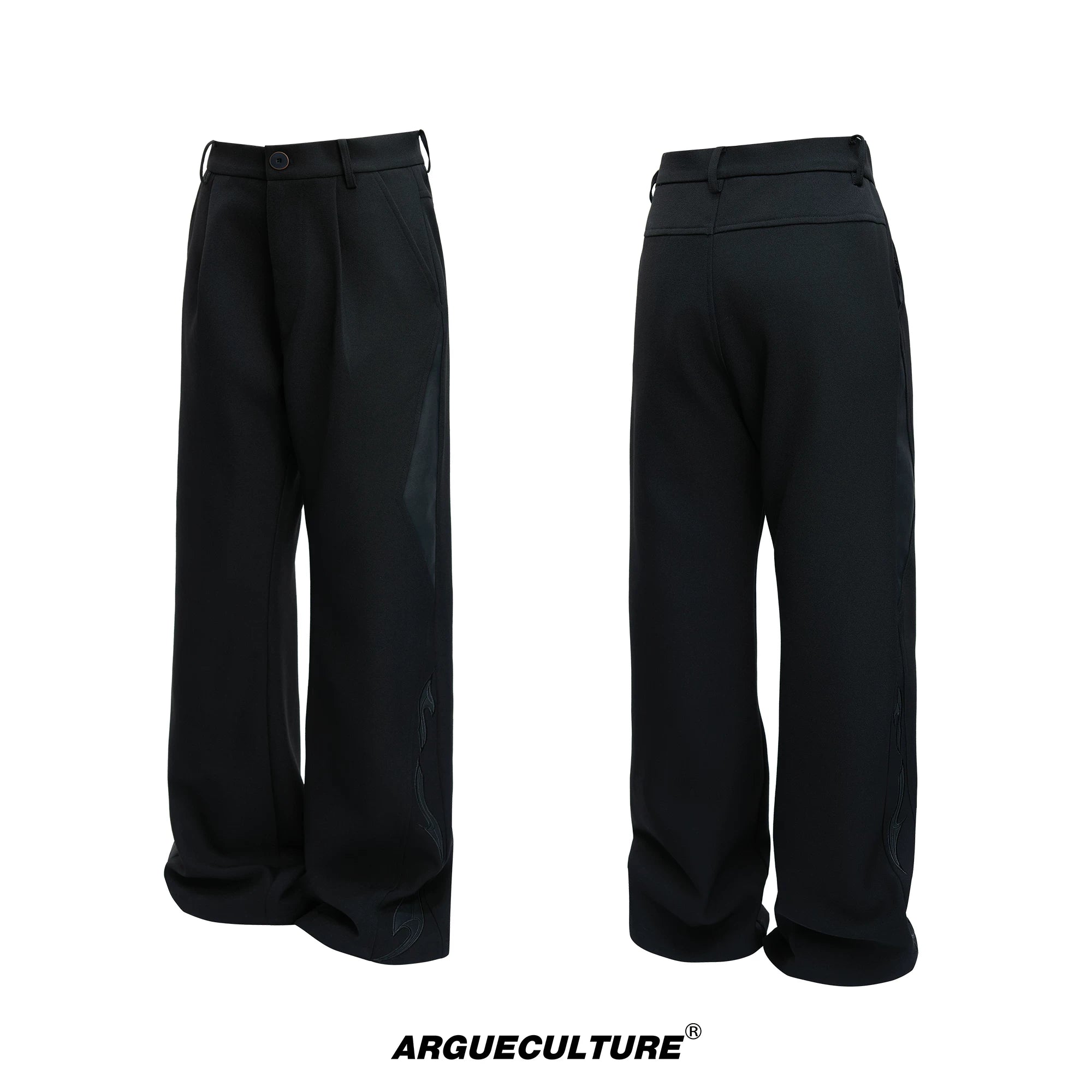 Split-Panel Wide-Leg Trousers | Color-Block Utility Style - Black