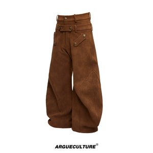 Panelled Straight-Leg Pants | Avant-Garde Streetwear - Brown Pants