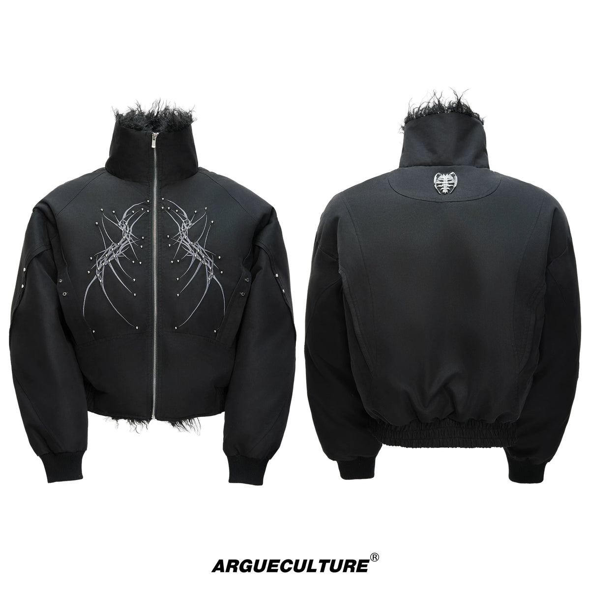 Heavyweight Embroidered Cropped Jacket | Unisex - Black Top