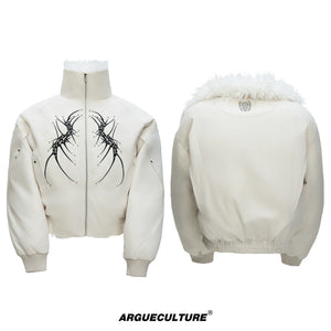 Heavyweight Embroidered Cropped Jacket | Unisex - White Top