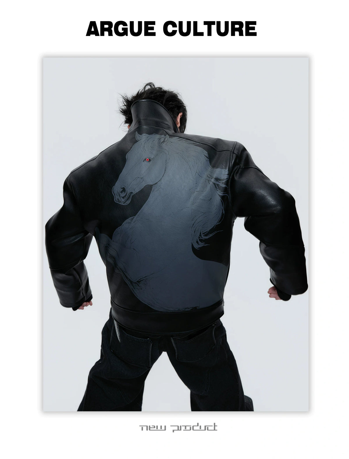Black Faux Leather Horse Badge Moto Jacket - description image 3