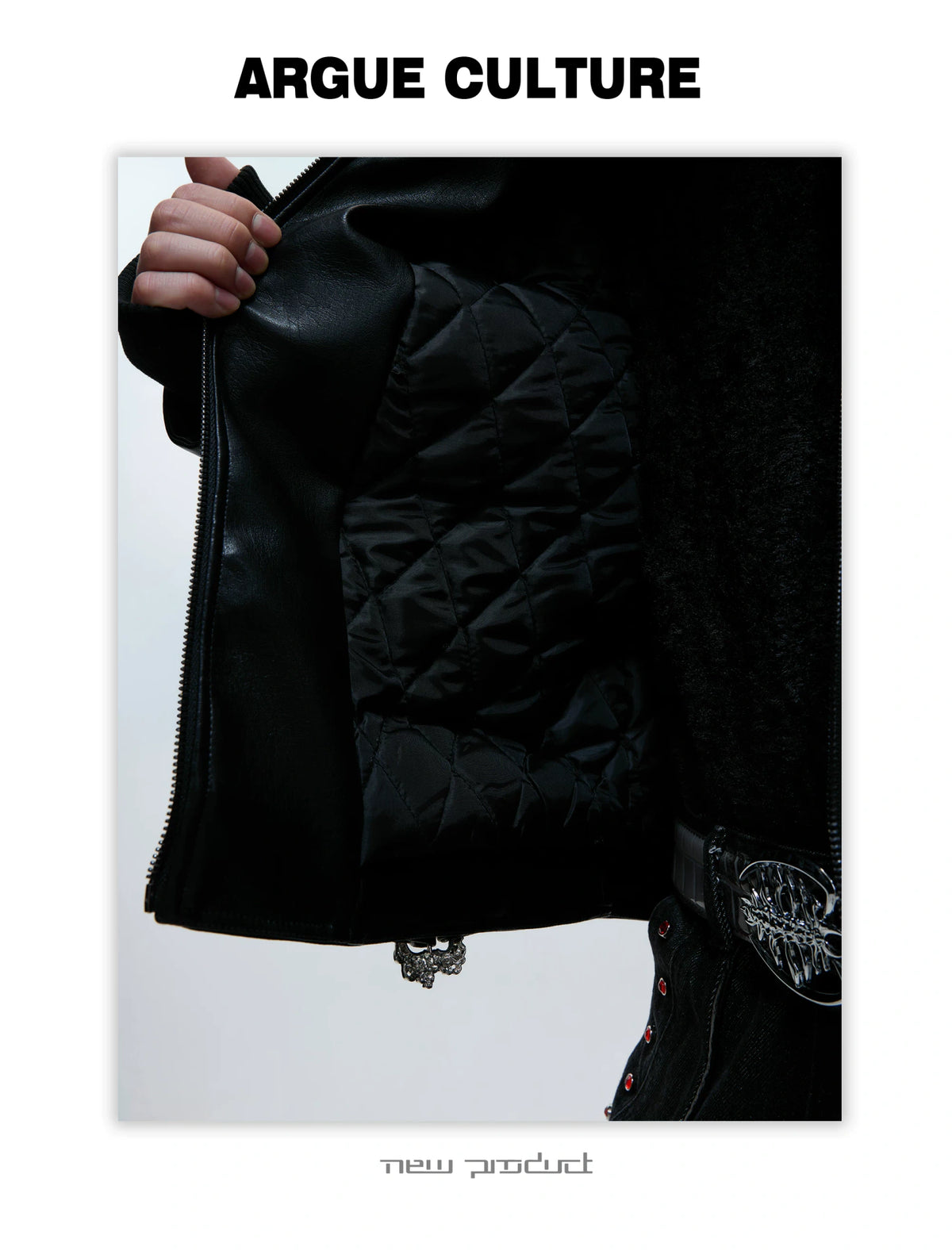 Black Faux Leather Horse Badge Moto Jacket - description image 5