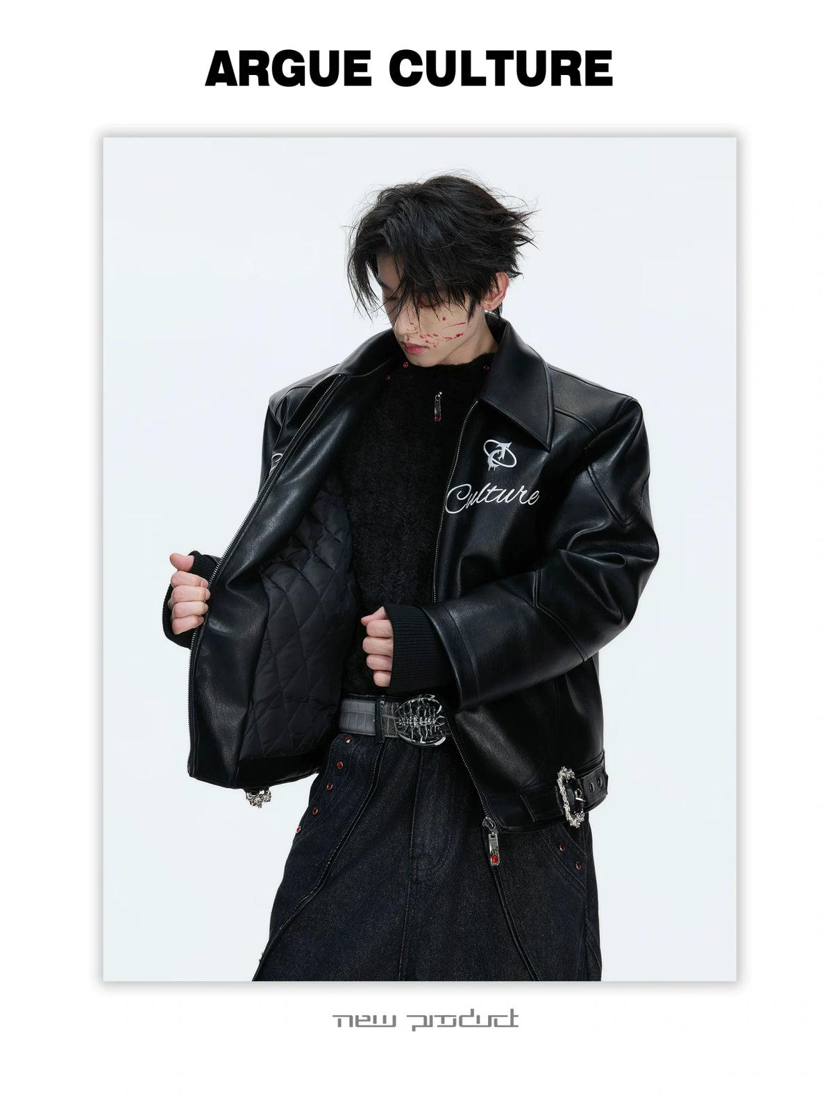 Black Faux Leather Horse Badge Moto Jacket - description image 10
