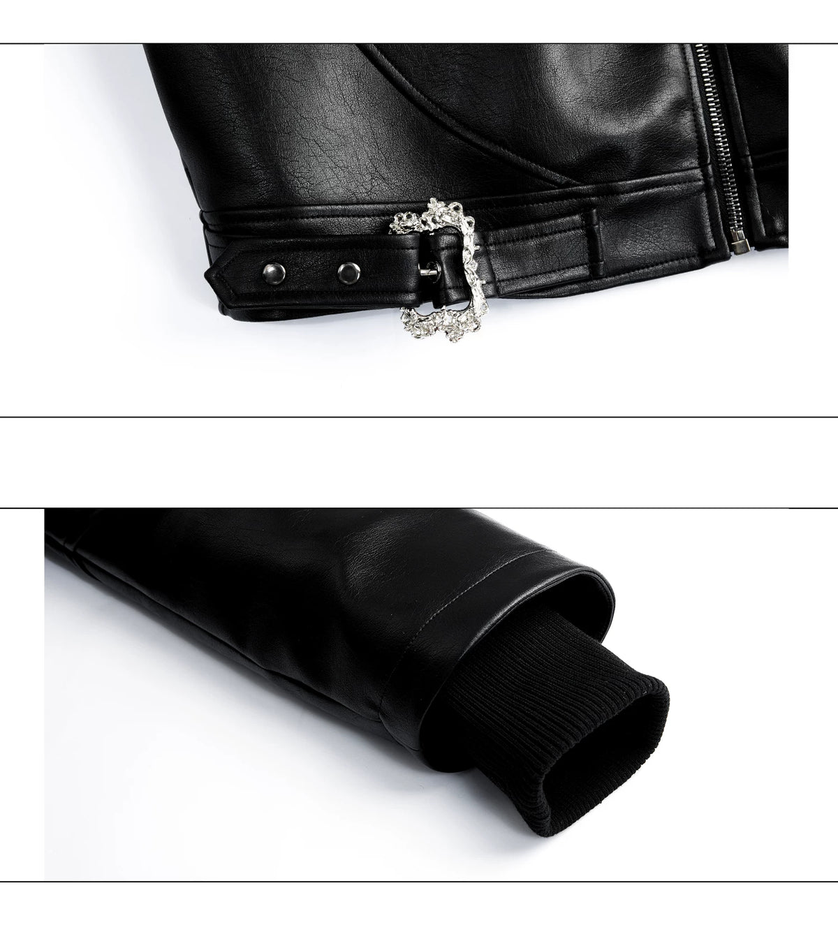 Black Faux Leather Horse Badge Moto Jacket - description image 19