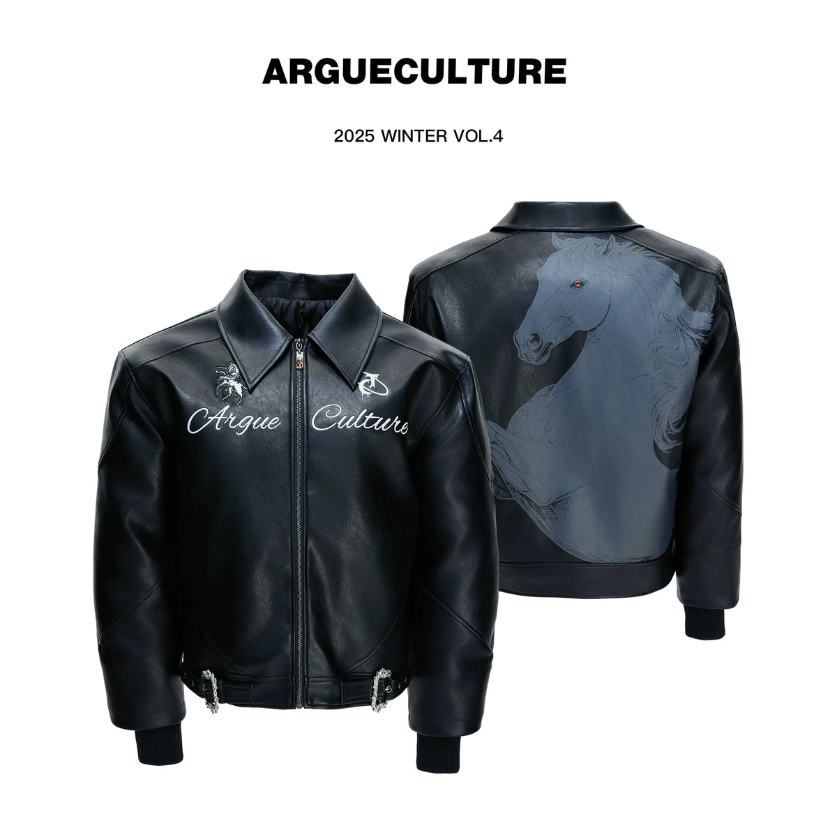 Black Faux Leather Horse Badge Moto Jacket - main image 1