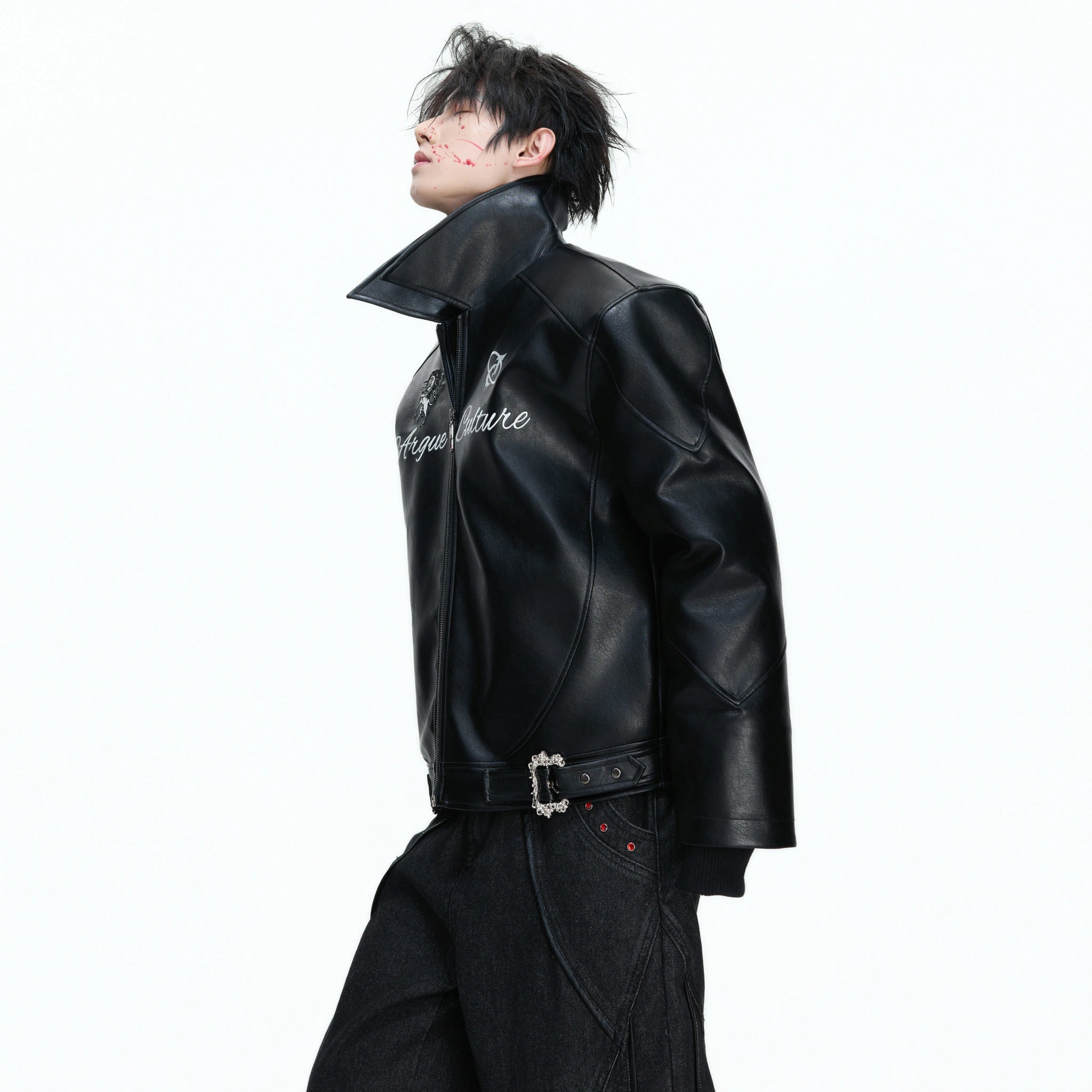 Black Faux Leather Horse Badge Moto Jacket - main image 2