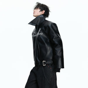 Black Faux Leather Horse Badge Moto Jacket - main image 2