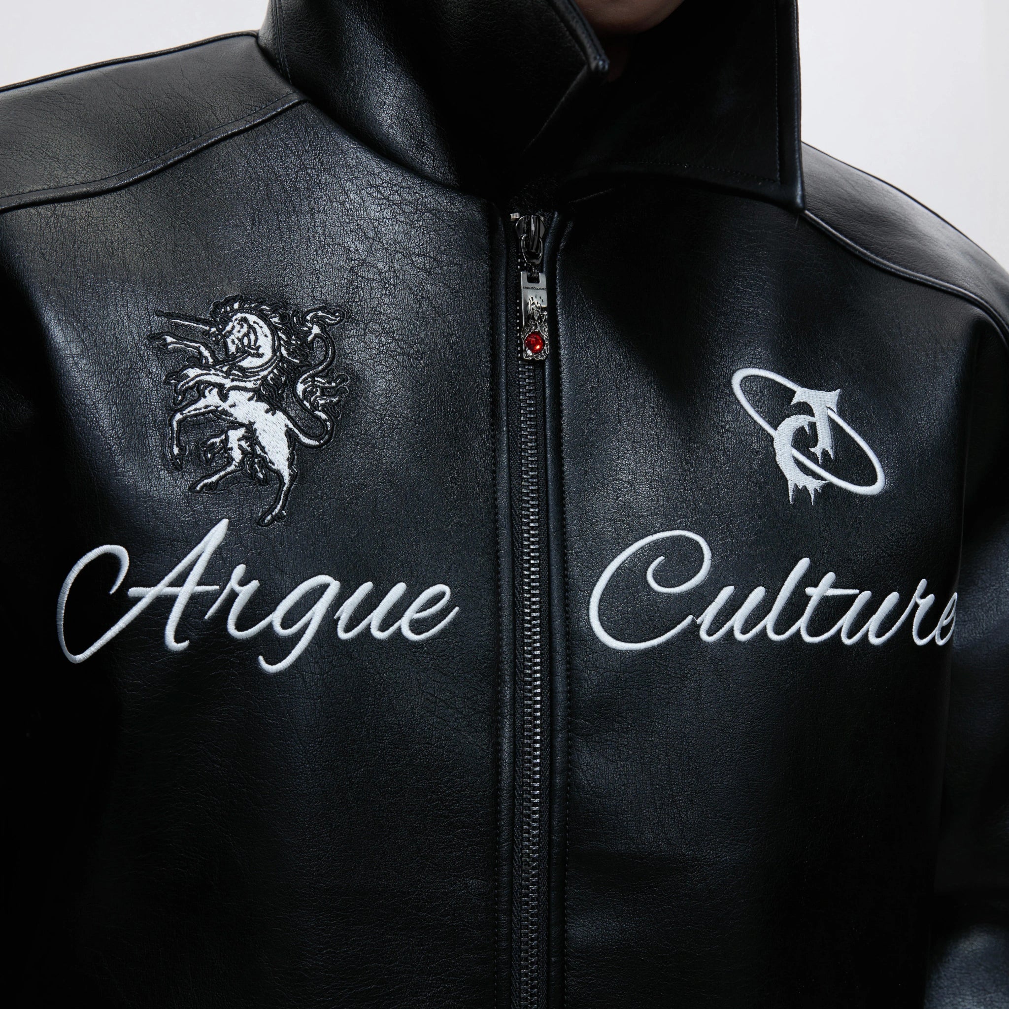 Black Faux Leather Horse Badge Moto Jacket - main image 3