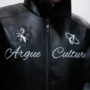 Black Faux Leather Horse Badge Moto Jacket - main image 3