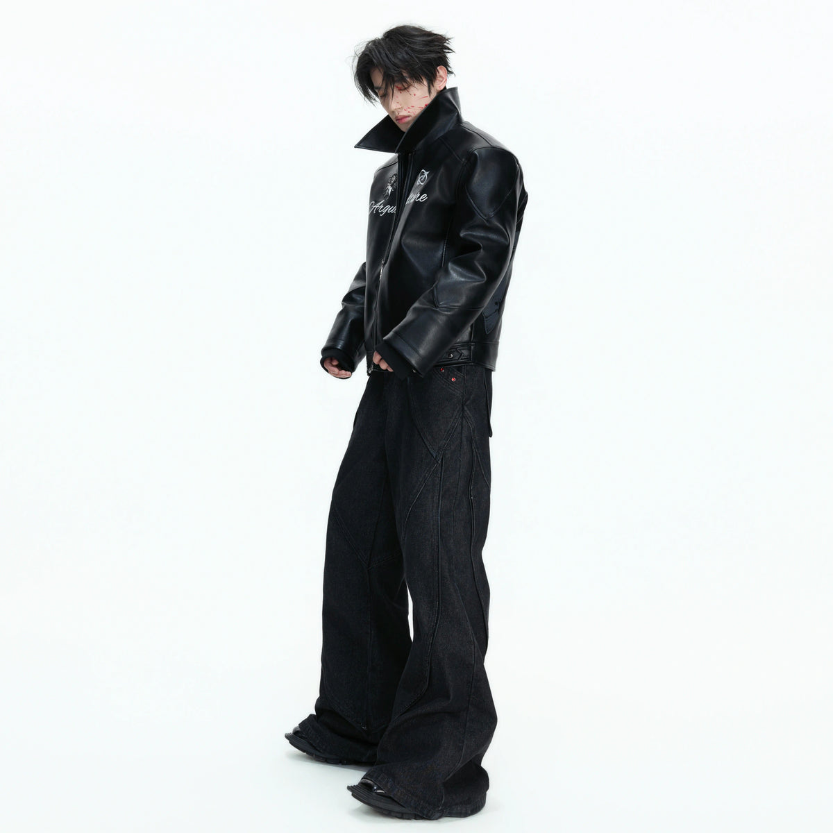 Black Faux Leather Horse Badge Moto Jacket - main image 5