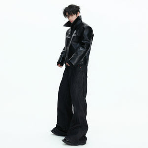 Black Faux Leather Horse Badge Moto Jacket - main image 5