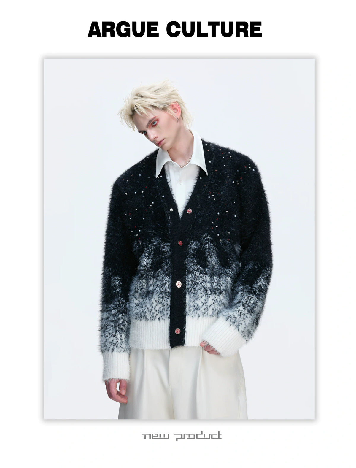 Gradient Wool-Blend Knit Cardigan | Unisex Streetwear - description image 2