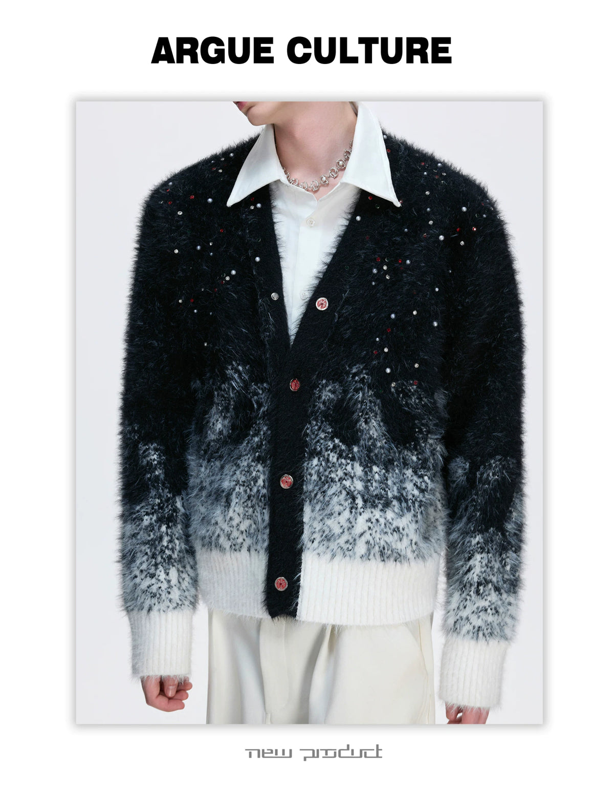 Gradient Wool-Blend Knit Cardigan | Unisex Streetwear - description image 3