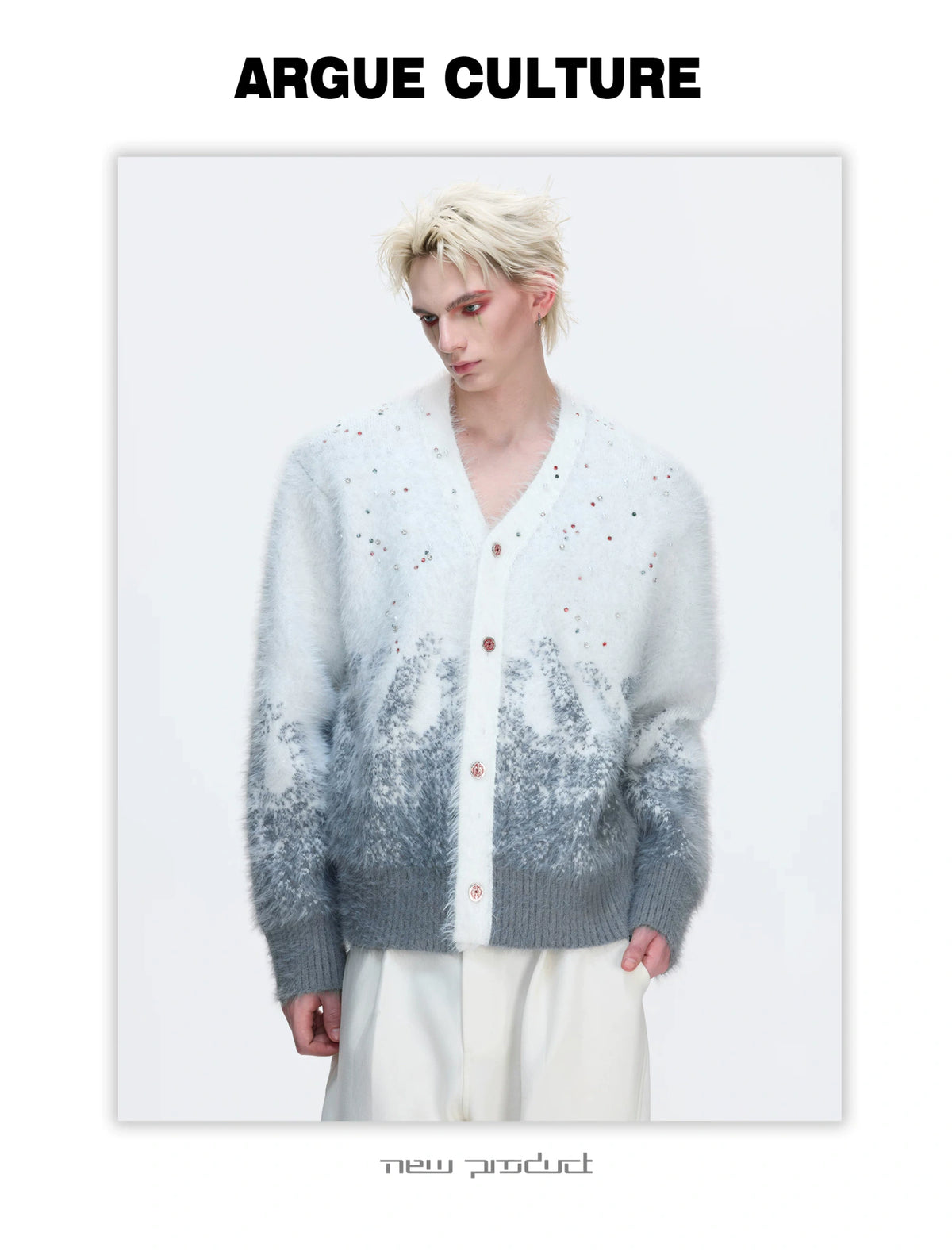 Gradient Wool-Blend Knit Cardigan | Unisex Streetwear - description image 6