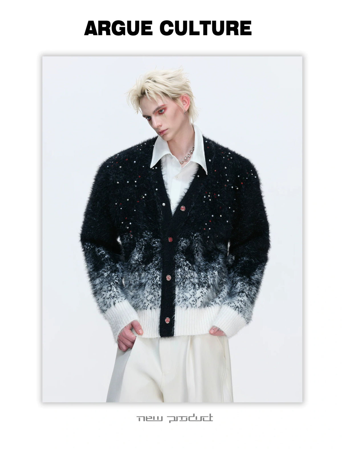 Gradient Wool-Blend Knit Cardigan | Unisex Streetwear - description image 9