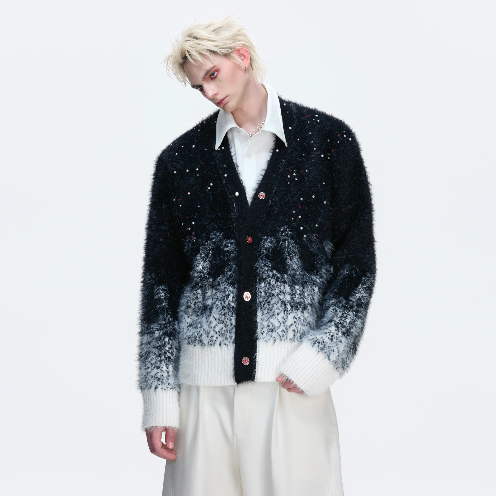 Gradient Wool-Blend Knit Cardigan | Unisex Streetwear - main image 3