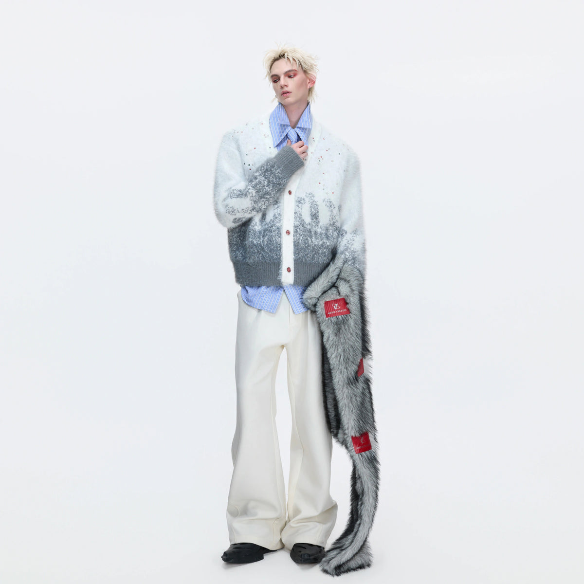 Gradient Wool-Blend Knit Cardigan | Unisex Streetwear - main image 5