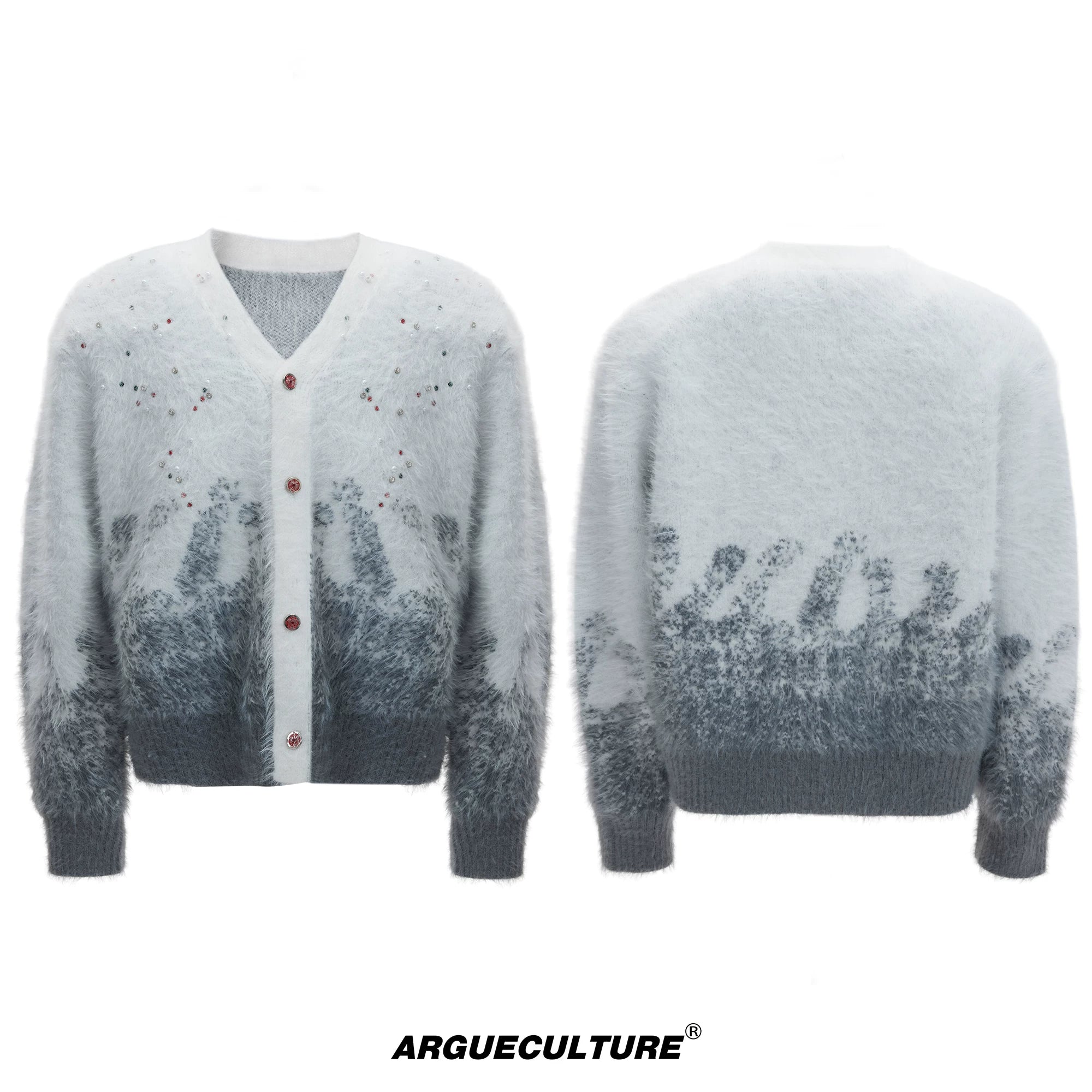 Gradient Wool-Blend Knit Cardigan | Unisex Streetwear - White - In Stock