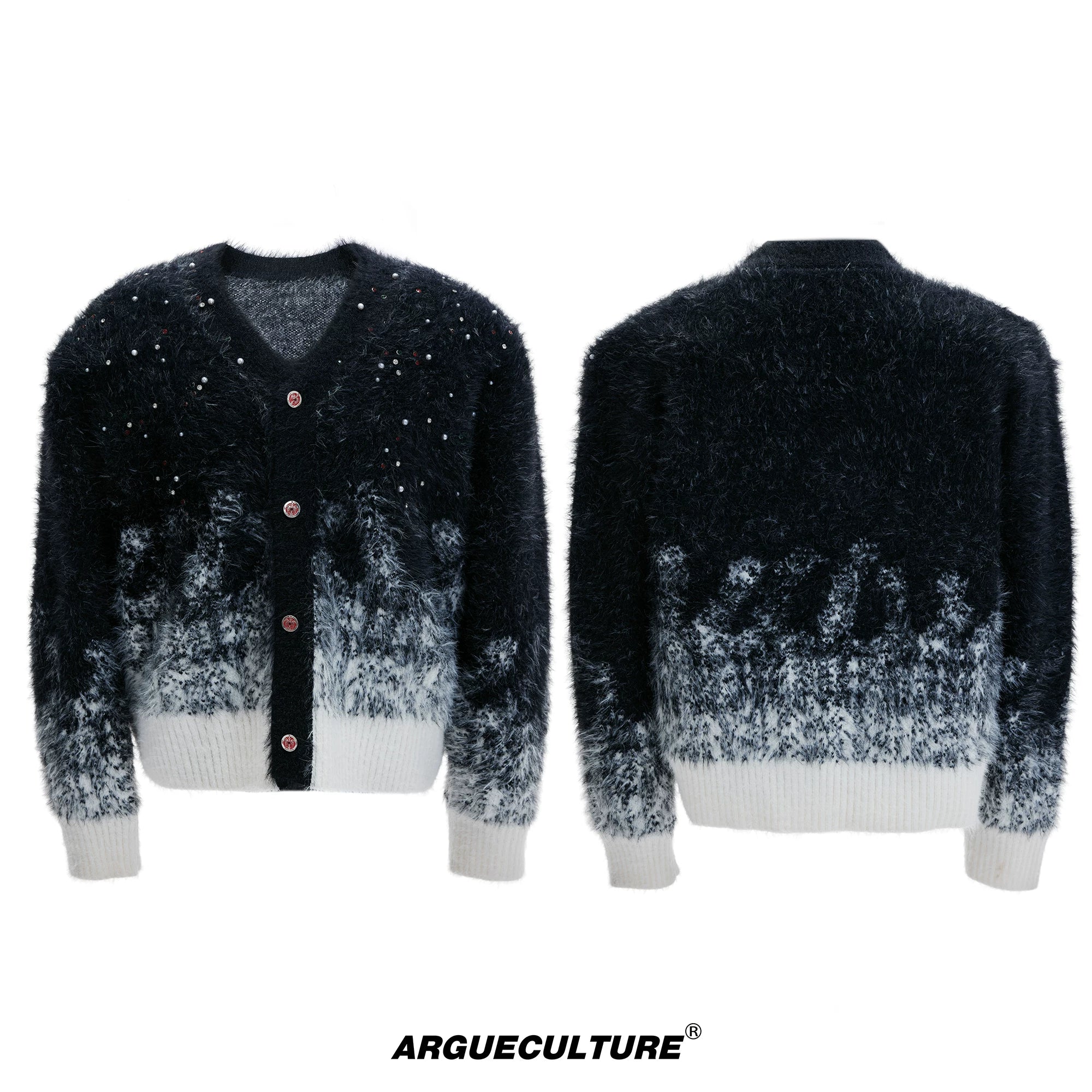 Gradient Wool-Blend Knit Cardigan | Unisex Streetwear - Black - In Stock