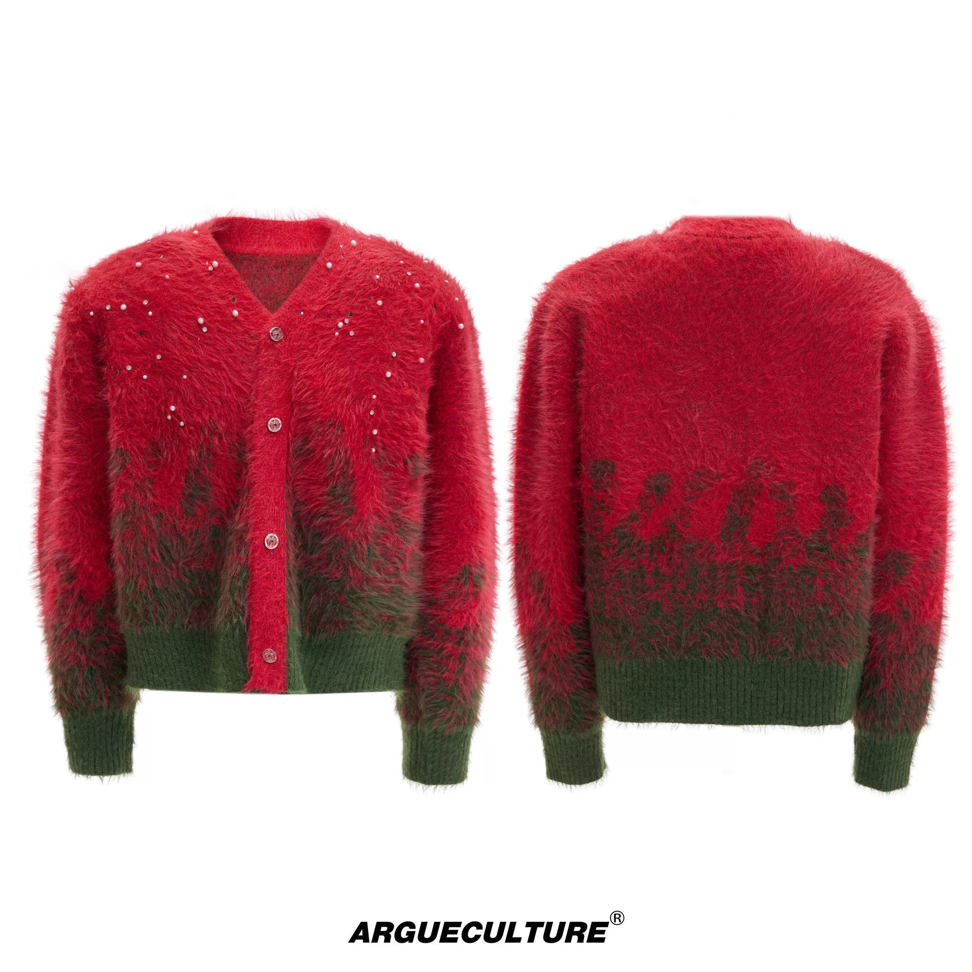 Gradient Wool-Blend Knit Cardigan | Unisex Streetwear - Red - Preorder, Ships After Lunar New Year