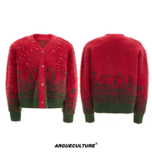 Gradient Wool-Blend Knit Cardigan | Unisex Streetwear - Red - Preorder, Ships After Lunar New Year