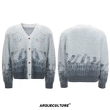 Gradient Wool-Blend Knit Cardigan | Unisex Streetwear - White - Preorder, Ships After Lunar New Year