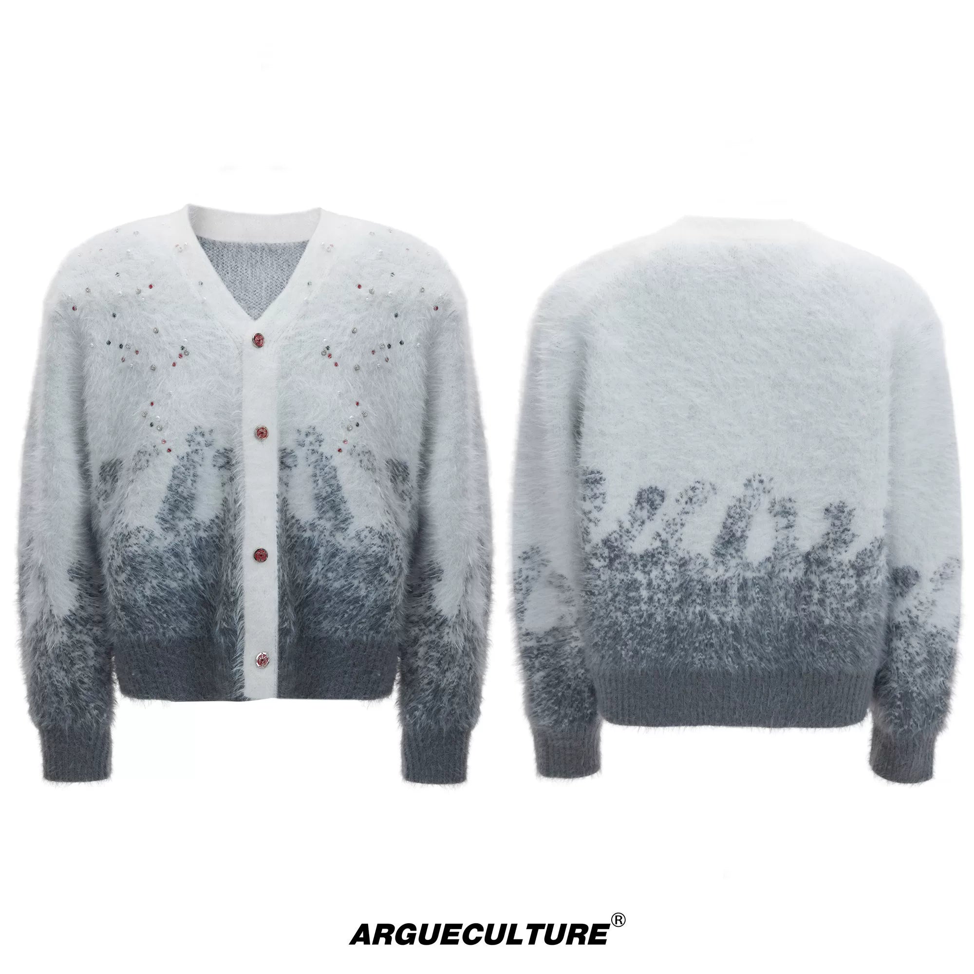 Gradient Wool-Blend Knit Cardigan | Unisex Streetwear - White - Preorder, Ships After Lunar New Year