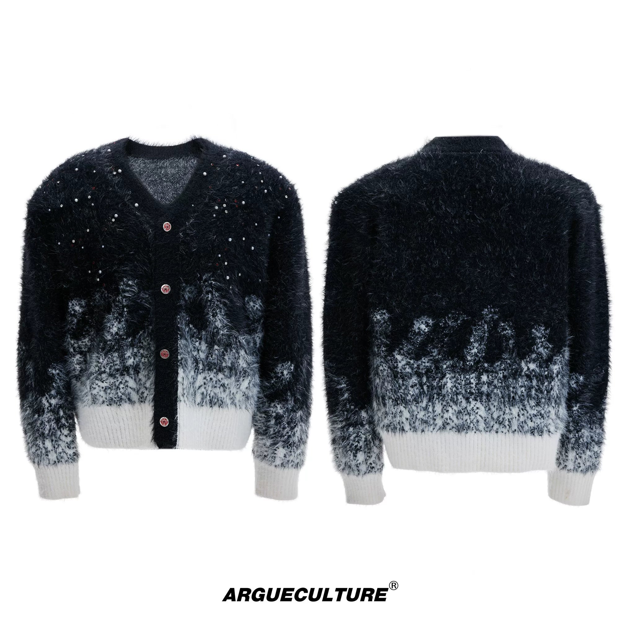Gradient Wool-Blend Knit Cardigan | Unisex Streetwear - Black - Preorder, Ships After Lunar New Year