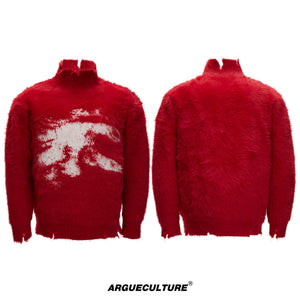 Deconstructed Wool-Blend Mock-Neck Knit Sweater - Red Top