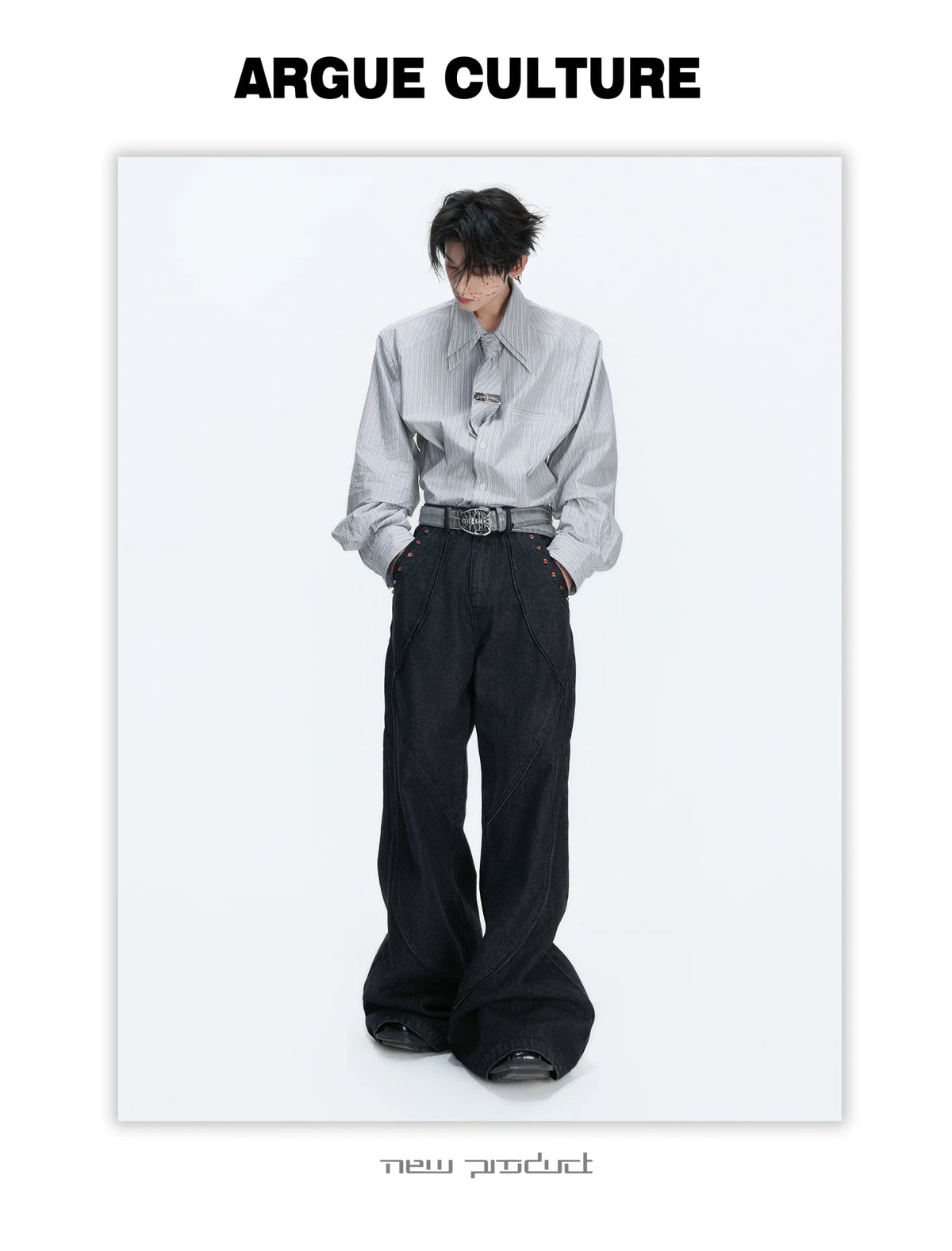 Striped Waist-Cinched Shirt with Detachable Tie - description image 3