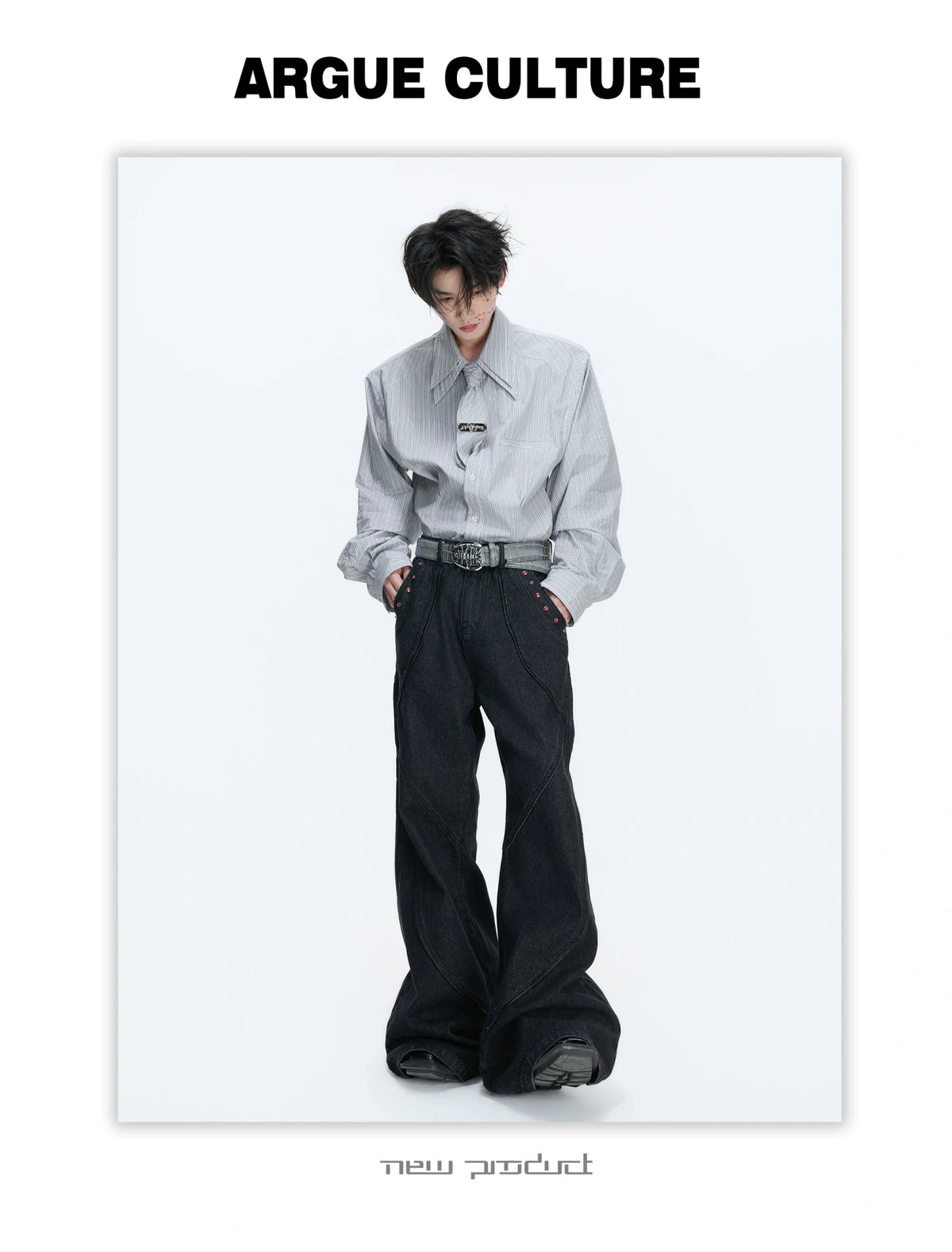Striped Waist-Cinched Shirt with Detachable Tie - description image 4