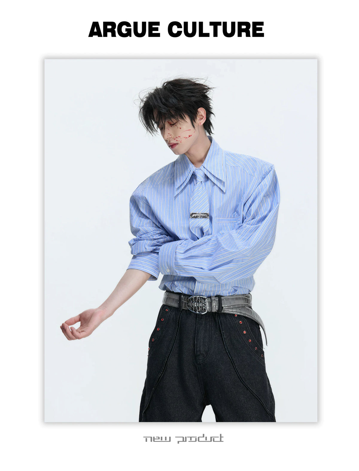 Striped Waist-Cinched Shirt with Detachable Tie - description image 5
