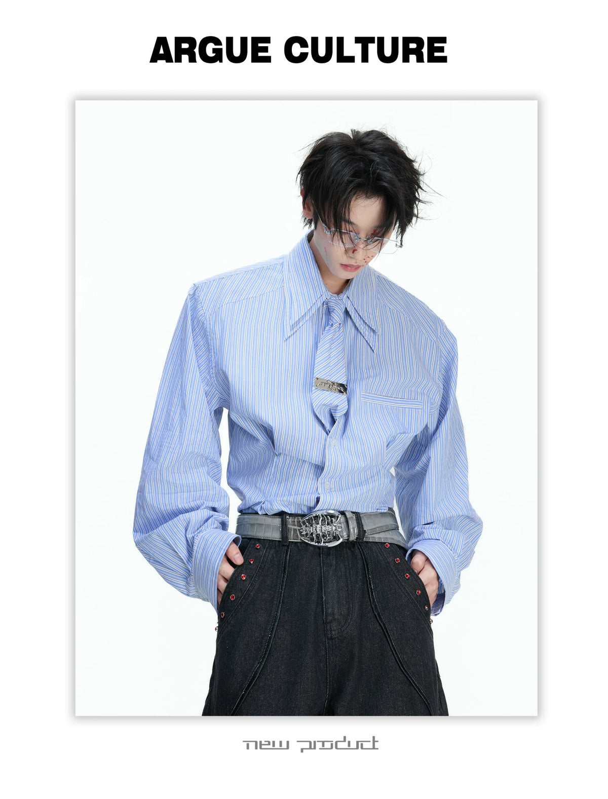 Striped Waist-Cinched Shirt with Detachable Tie - description image 6
