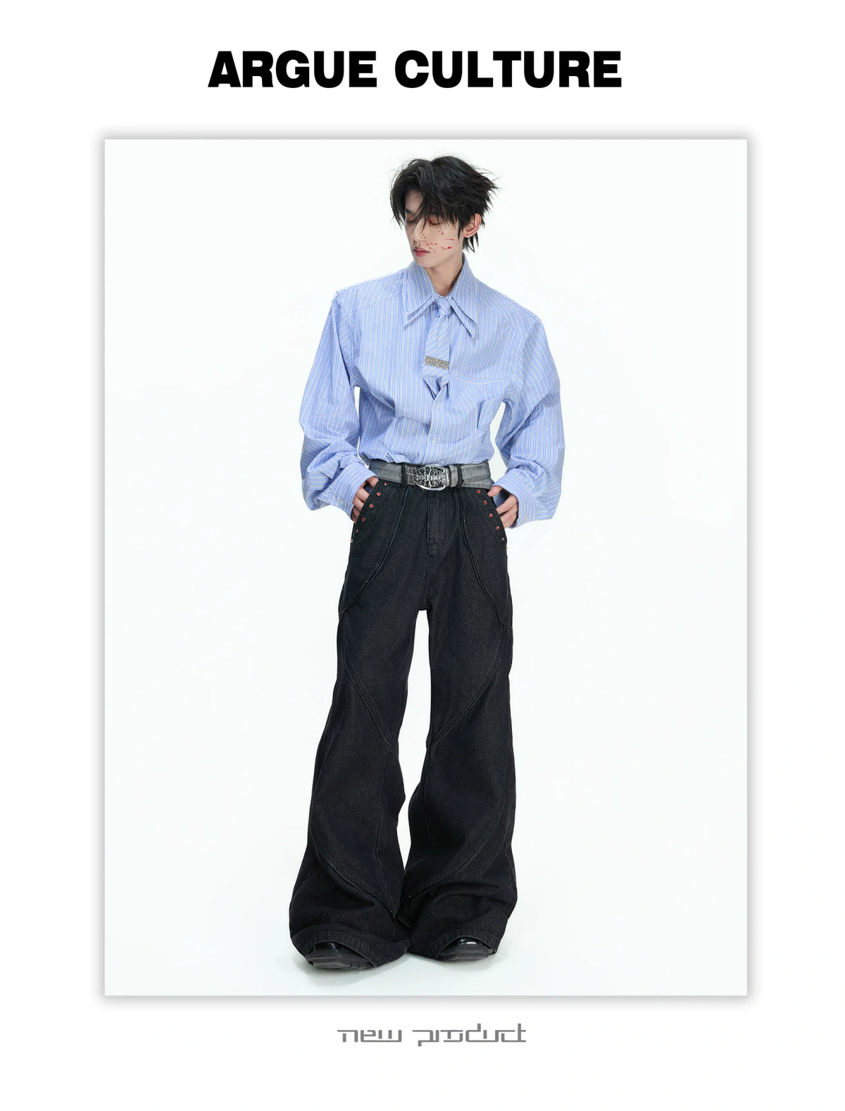 Striped Waist-Cinched Shirt with Detachable Tie - description image 7