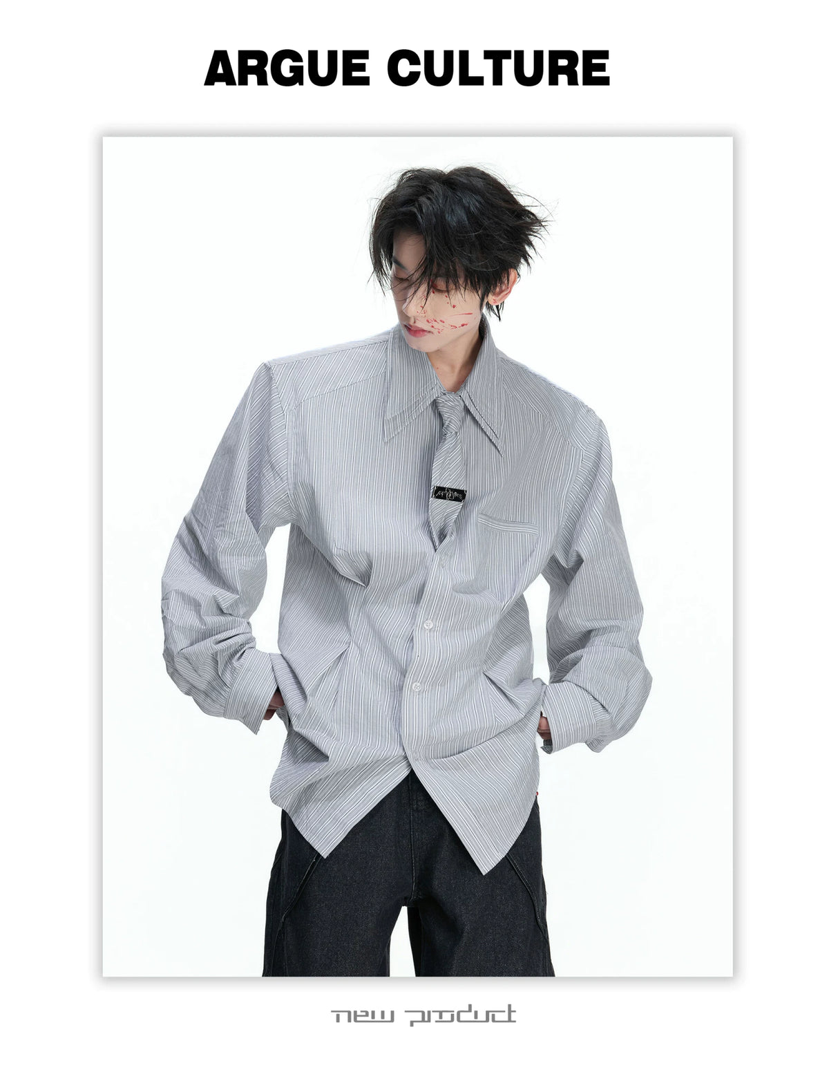 Striped Waist-Cinched Shirt with Detachable Tie - description image 8
