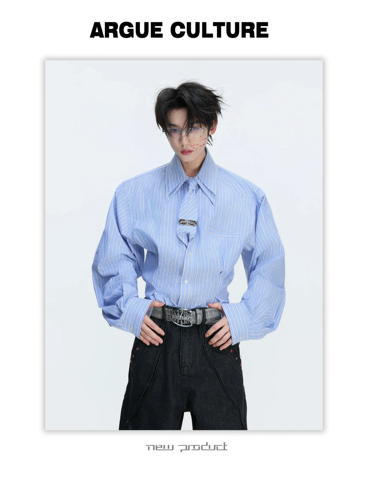 Striped Waist-Cinched Shirt with Detachable Tie - description image 9