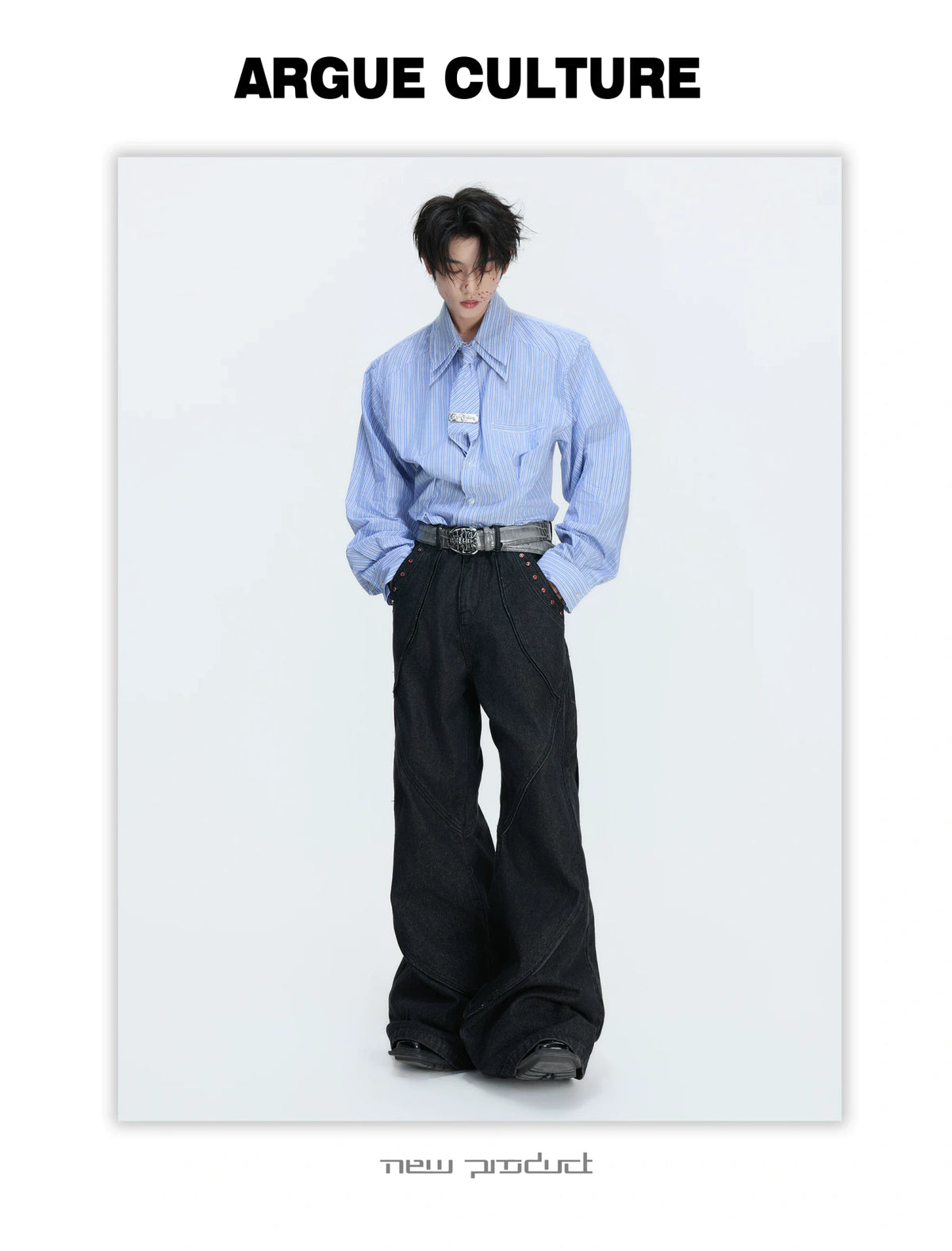Striped Waist-Cinched Shirt with Detachable Tie - description image 10