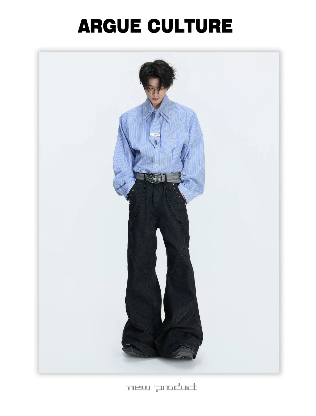 Striped Waist-Cinched Shirt with Detachable Tie - description image 11