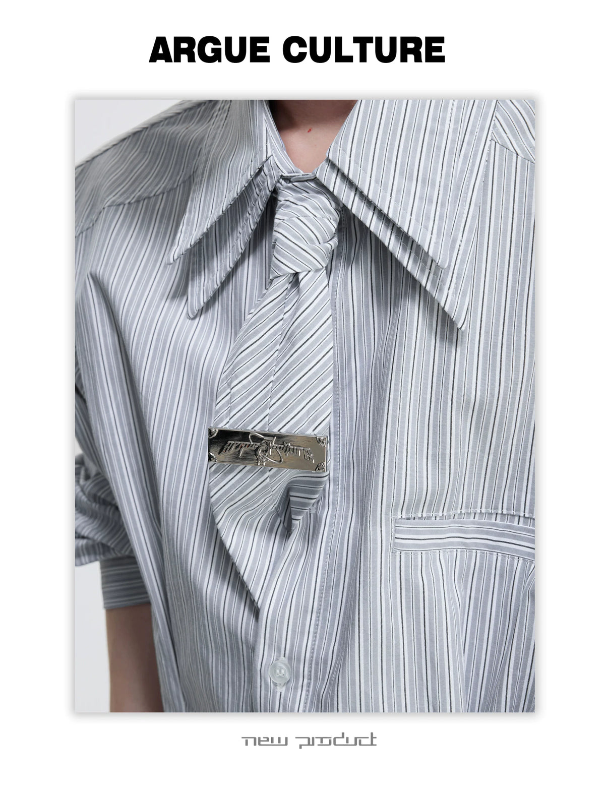 Striped Waist-Cinched Shirt with Detachable Tie - description image 13
