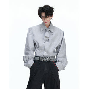 Striped Waist-Cinched Shirt with Detachable Tie - main image 2