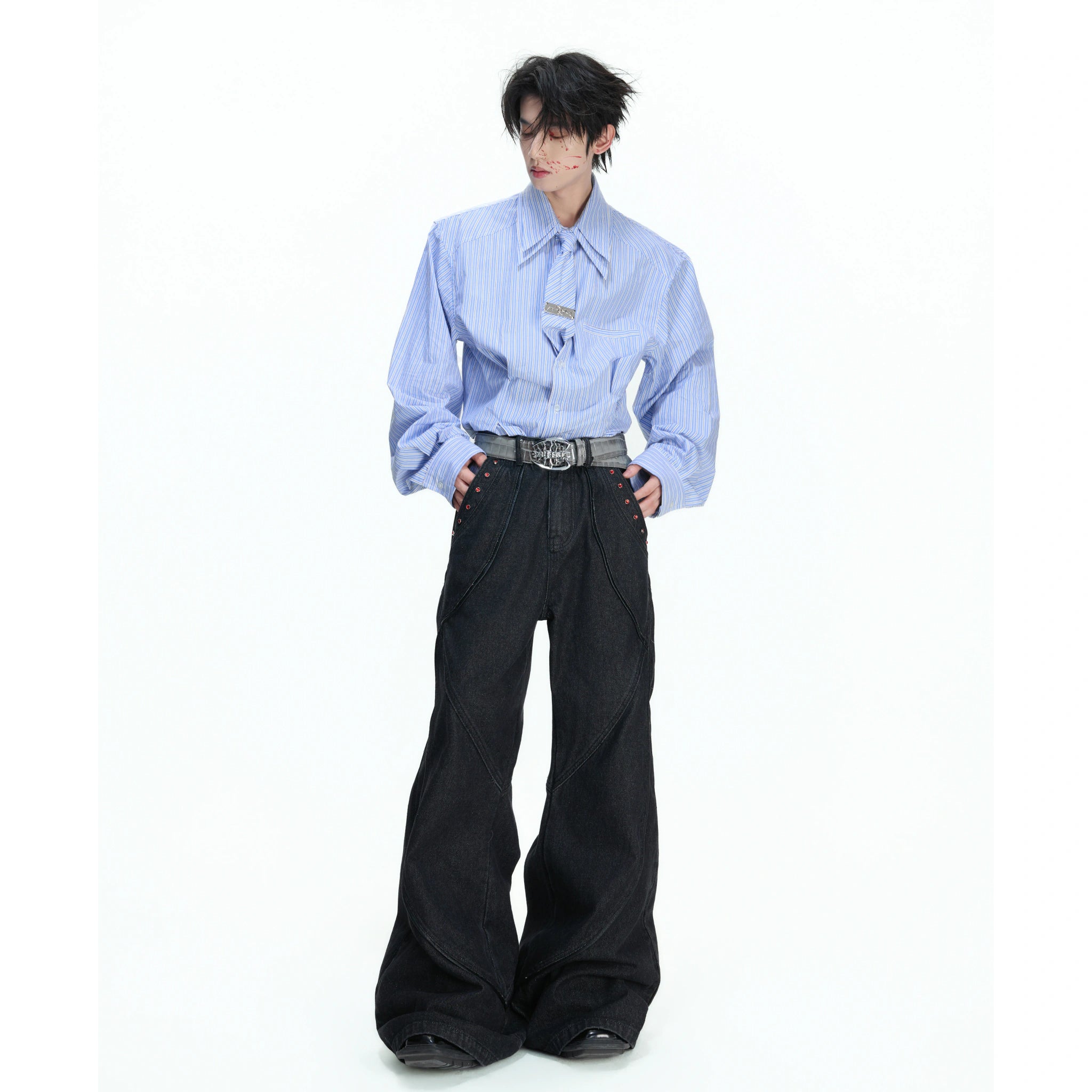 Striped Waist-Cinched Shirt with Detachable Tie - main image 4